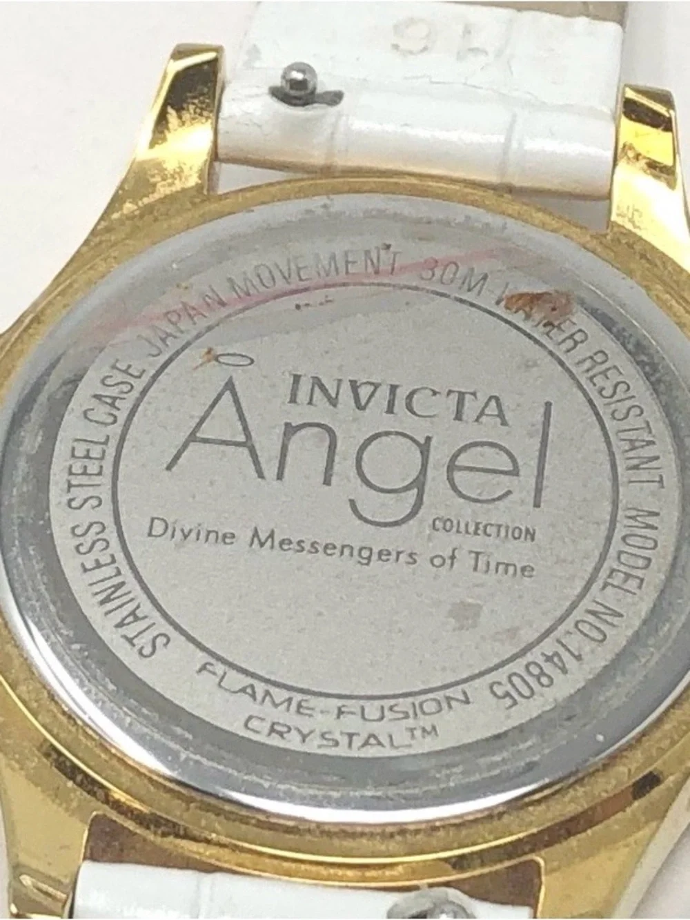 Invicta Angel Gold Roman Dial White Leather Strap Women's Watch Strap 30mm
